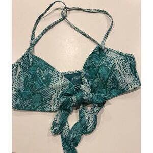Aerie Teal Snakeskin Print Front Tie Scoop Bikini Top XL NWT 0759-2816